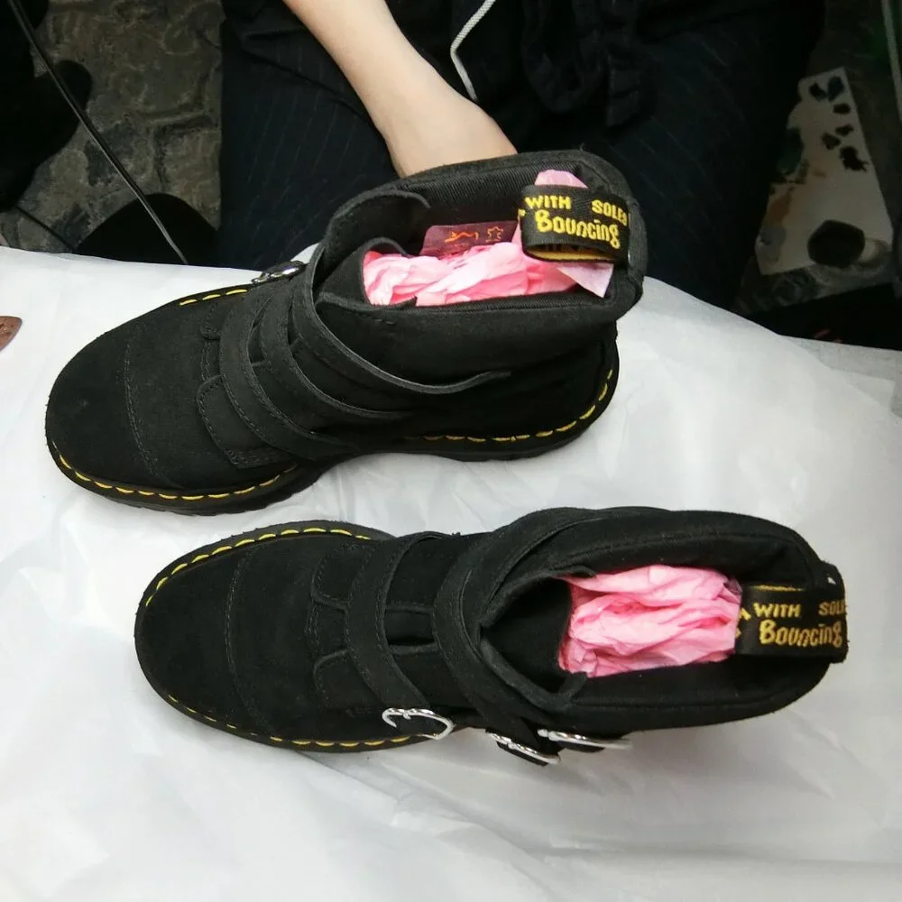 RARE Dr. Martens x Lazy Oaf Suede Heart Buckle Platform Boots | Size 9 - Picture 5 of 12